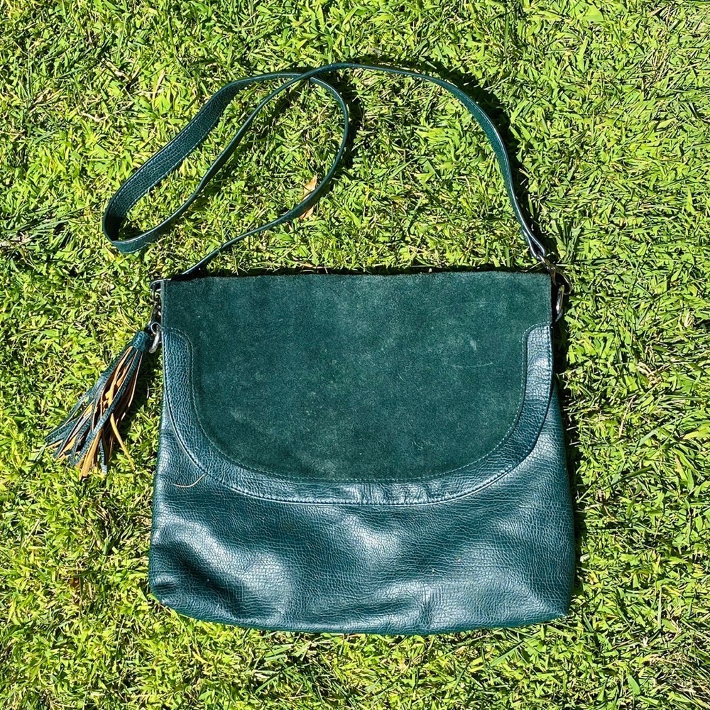 Forest Green Faux Suede and Faux Leather purse